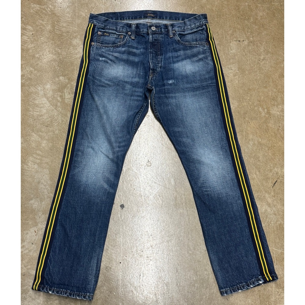 Polo Ralph Lauren Varick Slim Straight Jeans Blue Side Stripe Mens 33x30